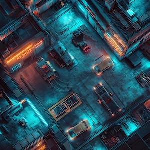Pacote de mapas de batalha Cyberpunk City 66 para RPG, mapas para Dungeons & Dragons, mapas de batalha Cyberpunk, mapa DnD, mapa RPG digital, mapas de alta qualidade