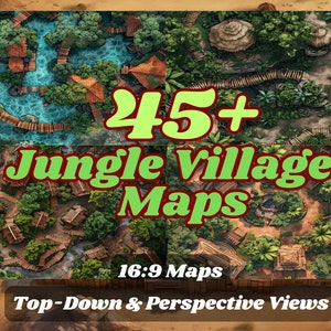 Mapa de batalha Jungle Villages para D&D, mapas digitais de RPG, Dungeons and Dragons, Battlemaps Dnd, pacote de mapas de batalha, terrenos variados