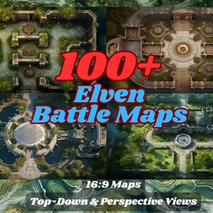100 Elfen-Kampfkarten-Paket | Dungeons & Dragons 16:9 Top-Down- und Panorama-RPG-Digitalkarten, digitaler Download, Battlemaps Dnd