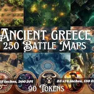 Antikes Griechenland 250 Schlachtkarten und 90 Token für TTRPG-Kampagnen – Hochwertige digitale RPG-Karten, kommerzielle Nutzung