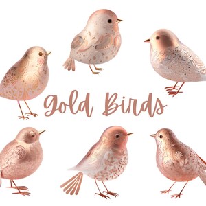 Gold Birds Clipart PNGs of Birds for Digital Download - Perfect for Commercial Use