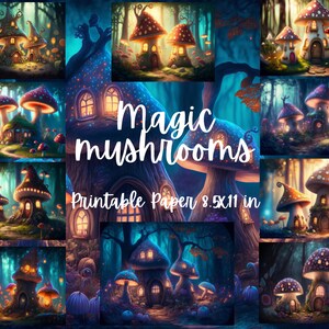 Fairy Forest Mushroom Digital Paper Pack,Mushroom Forest Digital Paper for Scrapbooking - Commercial Use - 300 DPI JPEG Download,8.5x11 In