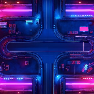 23 Cyberpunk City Roads Battlemap Bundle voor RPG, Cyberpunk Maps voor Dungeons & Dragons, DnD, Digitale RPG Maps, Hoogwaardige Battle Map