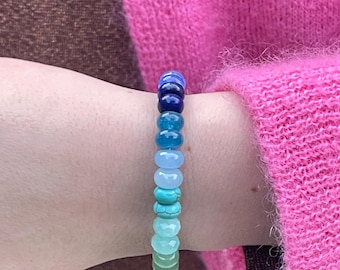 Cool Rainbow Mixed Gemstone Stretch Beaded Bracelet, Layering Bracelet, Boho Gem Bracelet, Unique Unisex Gift