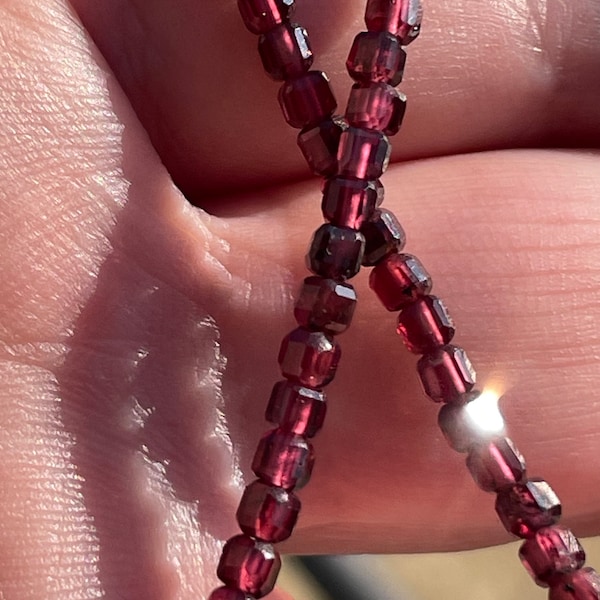 Sparkling Deep Red Garnet 3mm Cube Choker Necklace Stacked on Wire, 14k Gold Filled, Unique January Birthday Gift for Jewelry Lover