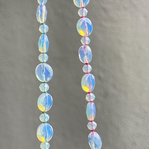 20&quot; Rainbow Opalite Coin Necklace, Hand Knotted on Rainbow Cord, Colorful Beaded, Layering Candy Necklace, Boho Jewelry, Unique Gift for Her