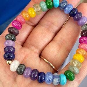 Rainbow Mixed Gemstone Stretch Beaded Bracelet, Layering Bracelet, Boho Gem Bracelet, Unique Unisex Gift