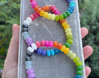 Rainbow Mixed Gemstone Stretch Beaded Bracelet, Layering Bracelet, Boho Gem Bracelet, Unique Unisex Gift