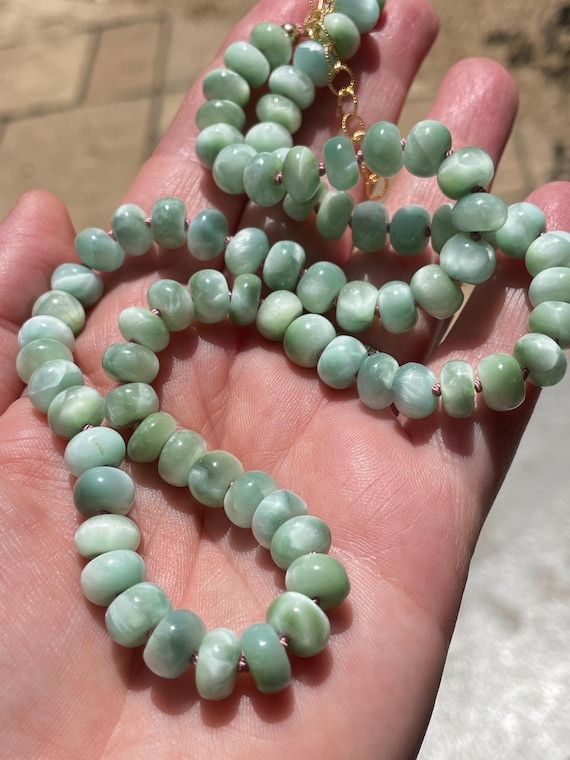 Natural Green Moonstone Candy Necklace, Hand Knotted on