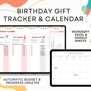 Birthday Gift and Card Planner Calendar and Budget | Excel Google Sheets | Digital Spending Tracker