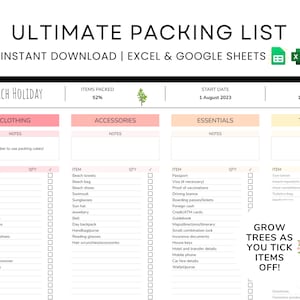 Bewerkbare paklijstsjabloon | Google Spreadsheets Excel | Vakantieplanner