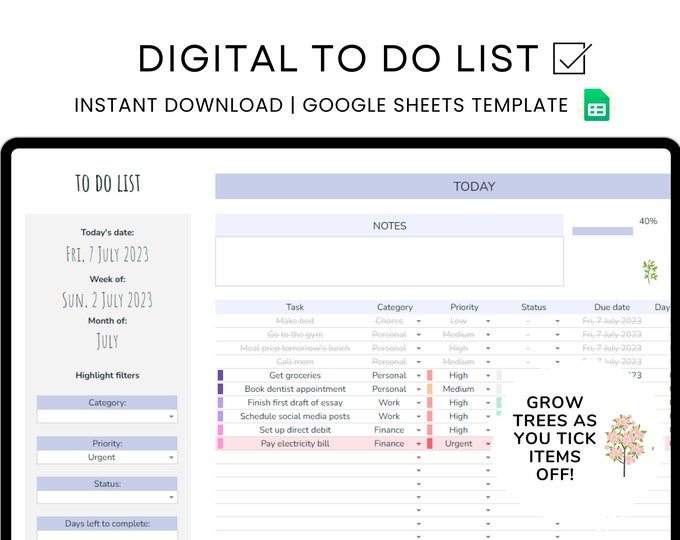 Task Tracker Google Sheets Spreadsheet | Digital To-do List Planner ...