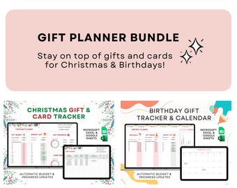 Christmas Holiday Gift and Card Budget Tracker, Birthday Gift Tracker Calendar, Excel Google Sheets Digital Planner Bundle