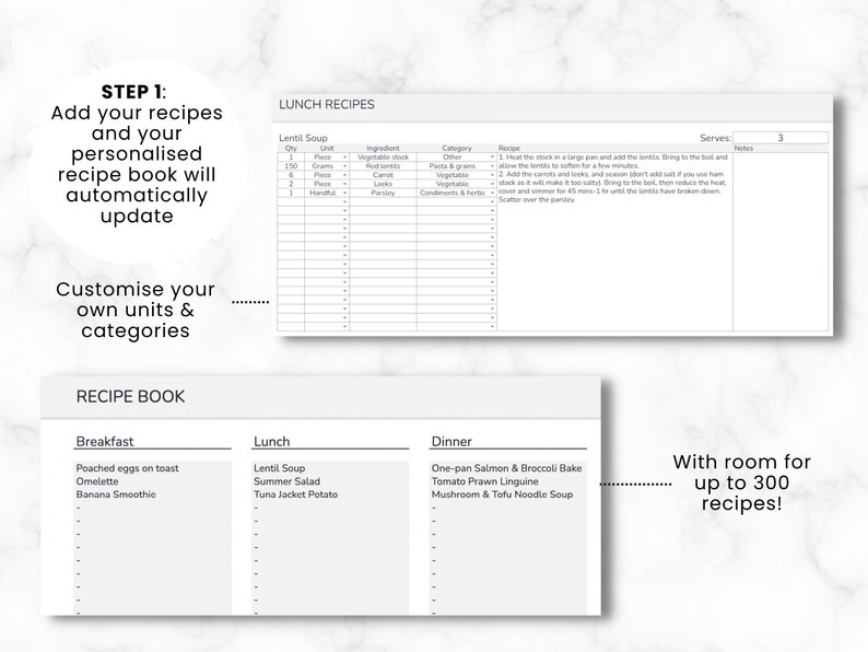 Weekly Meal Planner and Shopping List Excel and Google - Etsy