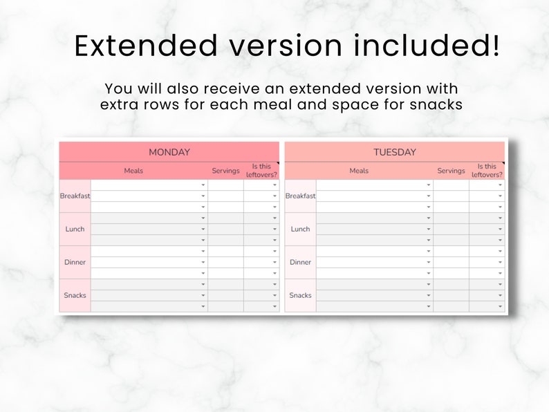 Weekly Meal Planner and Shopping List Excel and Google - Etsy