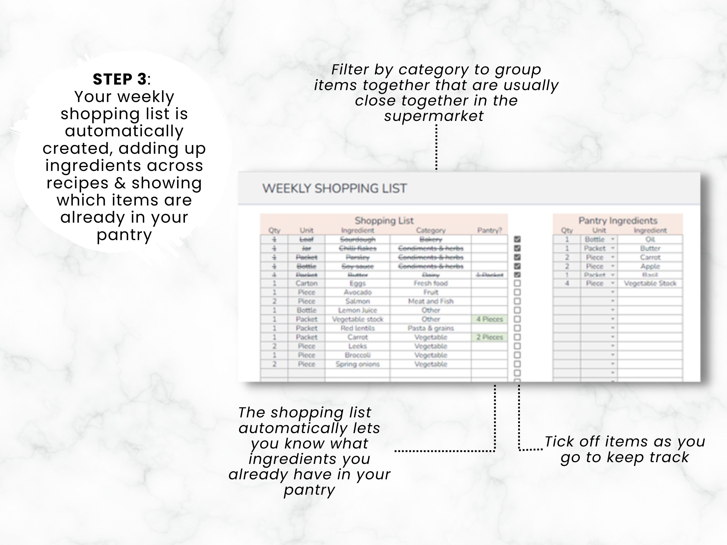 Weekly Meal Planner and Shopping List Excel and Google - Etsy