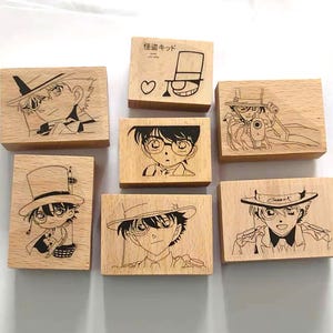 Wooden stamps with Japanese Kawaii manga style and Handmade craft, Ink pad offered at random