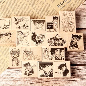 Timbri in legno con stile manga giapponese Kawaii e lavorazione artigianale, tampone di inchiostro offerto in modo casuale
