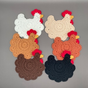 Crochet Chicken Coaster Set: Farmhouse Kitchen Decor