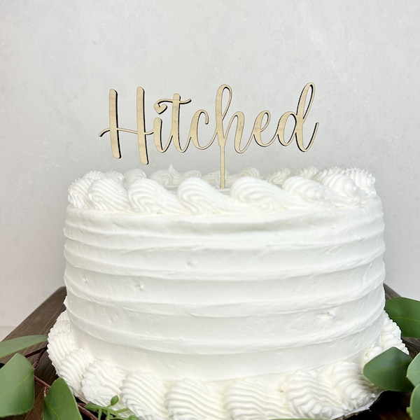 Personalized Wedding Cake Topper, Hitched Cake Topper, Unique Wedding Cake Topper, Boho Cake Topper, Wood Wedding Cake Topper, Mr&Mrs Topper