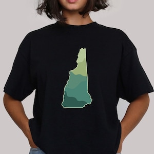 Green New Hampshire T Shirt, Unisex 603 shirt, Granite State Tee, Abstract White Mountains Logo, New England Travel Apparel for Men & Women