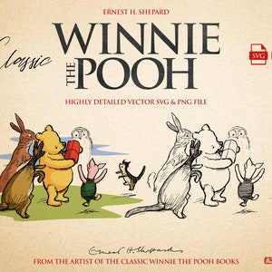 Arquivos SVG e PNG altamente detalhados do Ursinho Pooh clássico. Arquivos para Cricut, designs de sublimação, artesanato. Download instantâneo