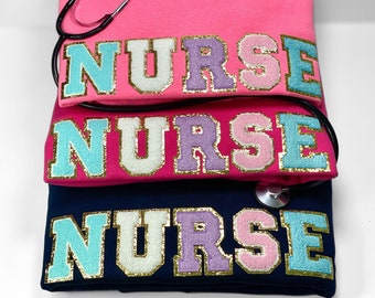 Nurse Sweater Registered Nurse Sweatshirt for Nurse Crewneck Sweater Nursing School Gift for Nurse Letter Chenille Nurse Patch Sweater RN