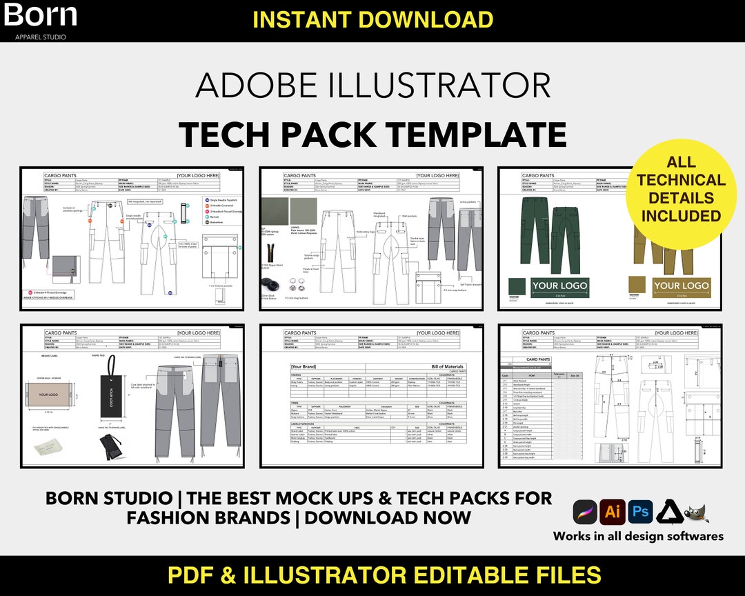 Editable Blank Tech Pack Template, BONUS Editable Cargo Pants Tech Pack ...