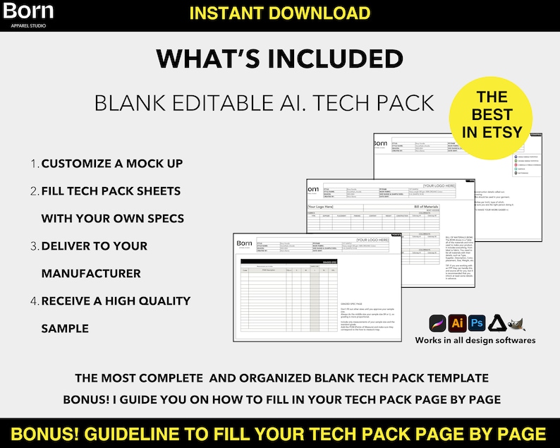 Editable Blank Tech Pack Template, BONUS Editable Cargo Pants Tech Pack ...