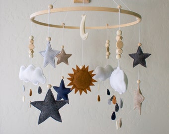 Gender Neutral Cloud Baby Mobile, Cloud Nursery Decor, Star Baby Mobile, Gender Neutral Nursery Baby Shower Gift, Customizable Baby Mobile
