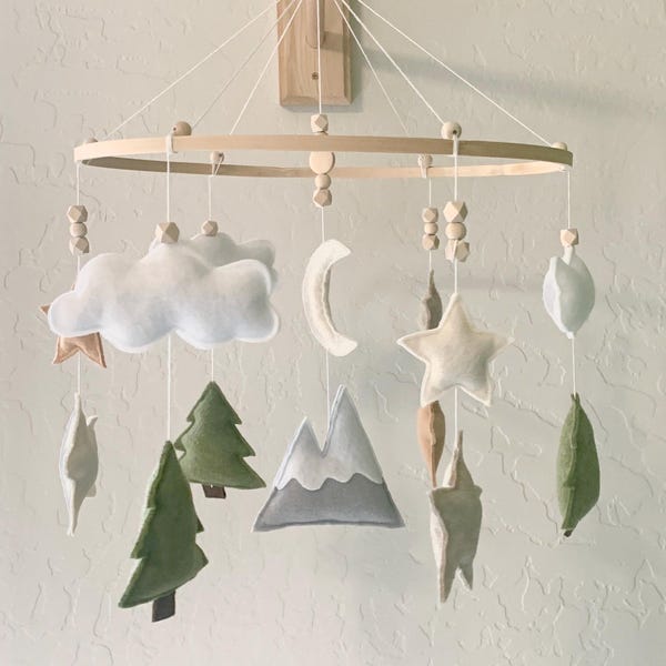 Forest Mountain Woodsy Baby Mobile, Outdoorsy Baby Mobile, Mountain Baby Mobile, Wilderness Nursery, Star Baby Mobile, Tree Baby Mobile