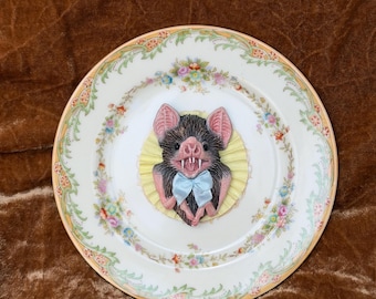 Bat “Taxidermy” Wall Art Object, Faux Taxidermy, Handmade Sculpture Wall Art