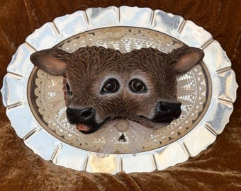 Arte mural de "taxidermia" de becerro de dos cabezas, taxidermia falsa, escultura de pared hecha a mano, rareza
