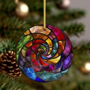 Spiral Stained Glass Ornament, Colorful Home Decor, Holiday Decoration, Gift for All Occasions, Unique Wall Art, Ceramic Hangings, Cute Gift