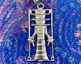 Djed Pillar with Arms & Ankhs Pendant Egyptian 925 Silver