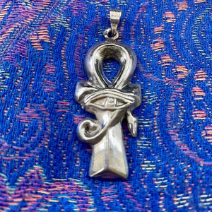 Sterling Silver Ankh Pendant: Eye of Horus Egyptian Symbol
