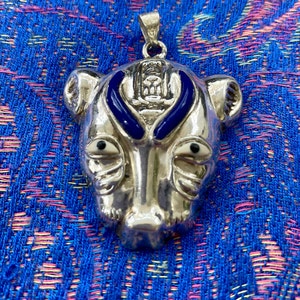 Sekhmet Lioness Pendant Egyptian Goddess Solid 925 Silver /18 Carat Gold