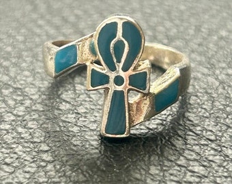 Jewelled Ankh Ring Silver 925