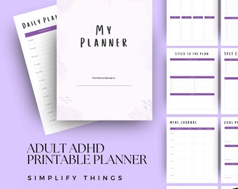 ADHD Planner, Adult ADHD Printable Planner, Daily Planner Printable Template, Printable ADHD Planner, Self-Care & Goalsetting Journal