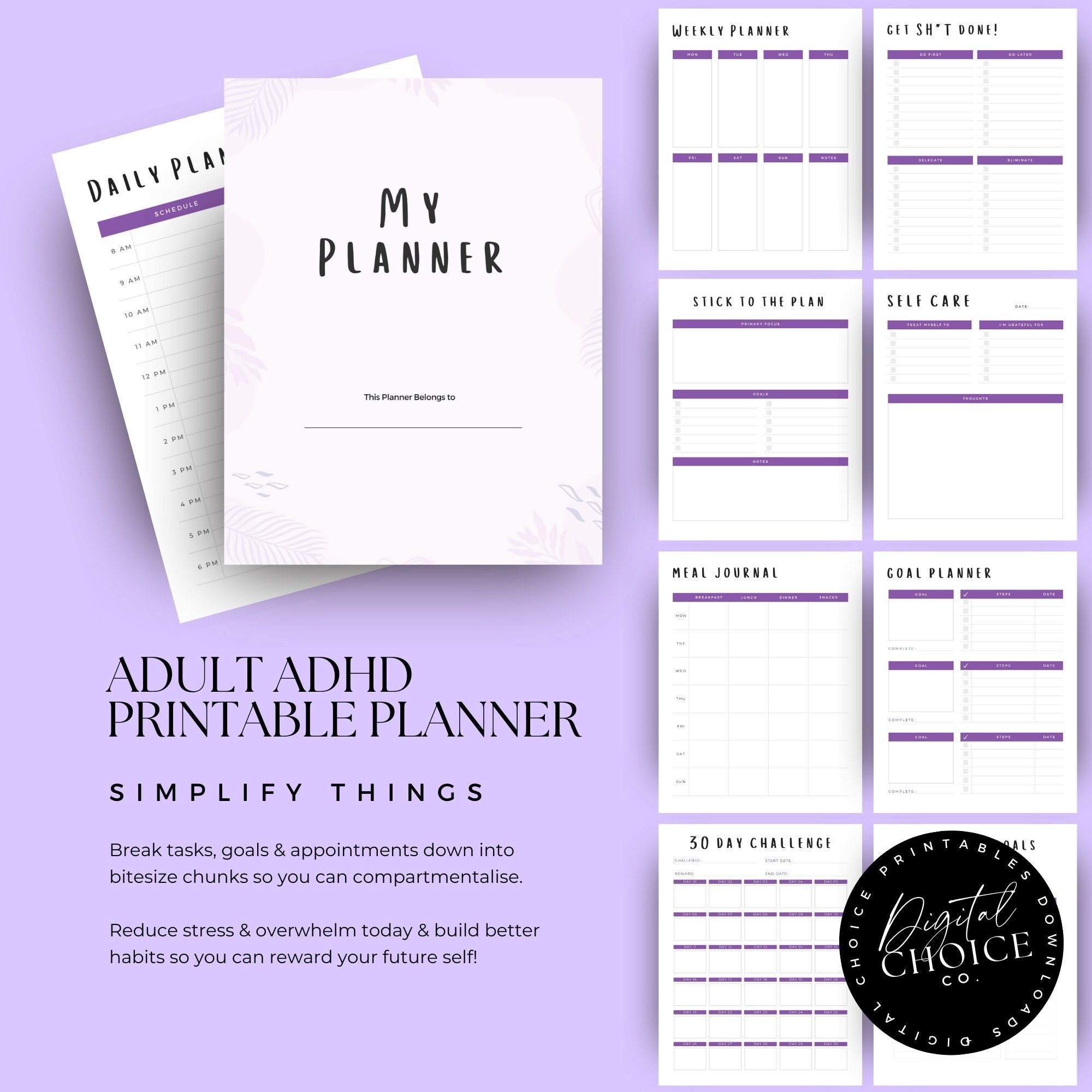 ADHD Planner, Adult ADHD Printable Planner, Daily Planner Printable ...