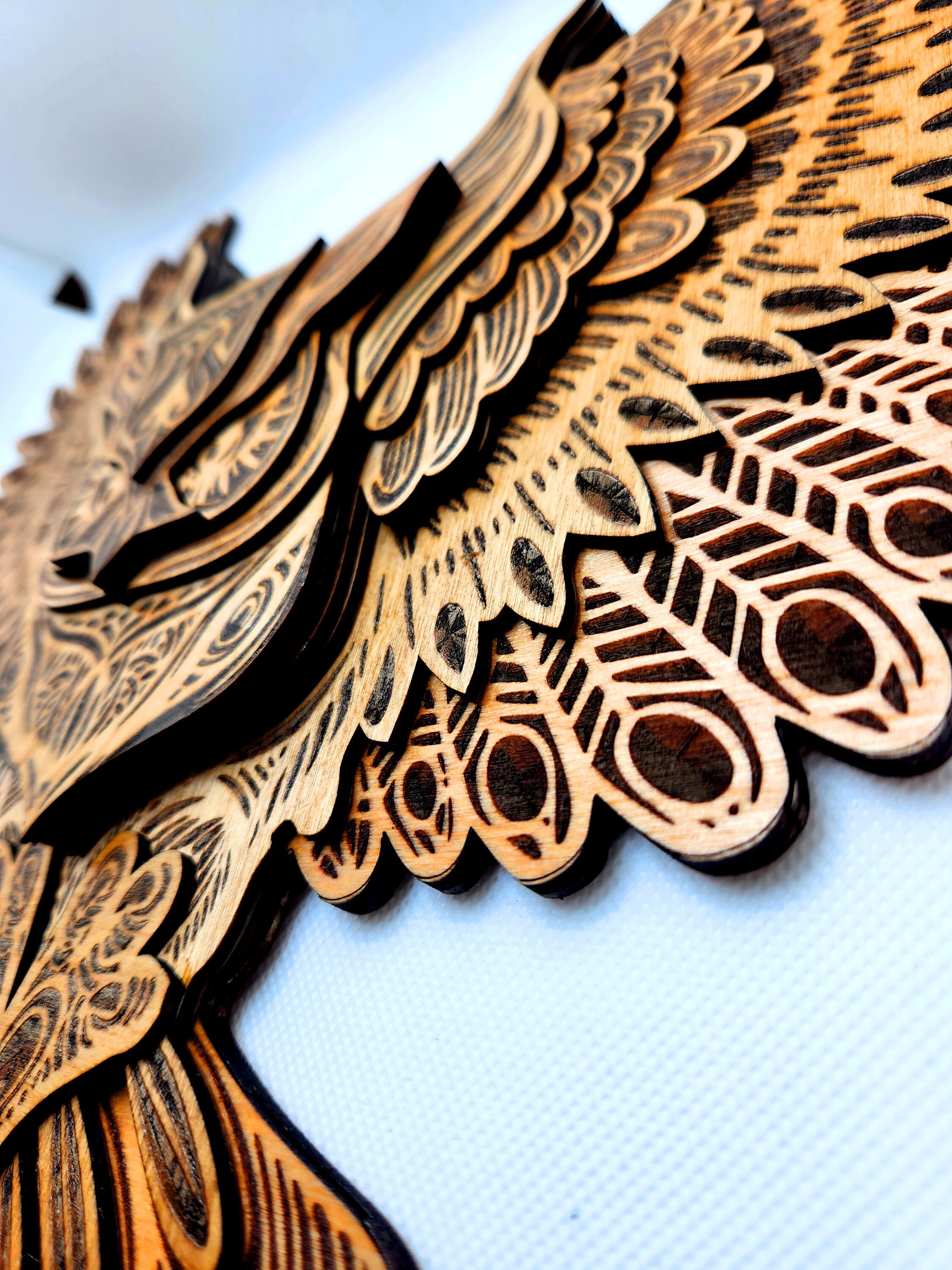 Mandala Owl Wall Art, Flying Owl, Owl Wood Art, Laser Engraved Owl, 3d