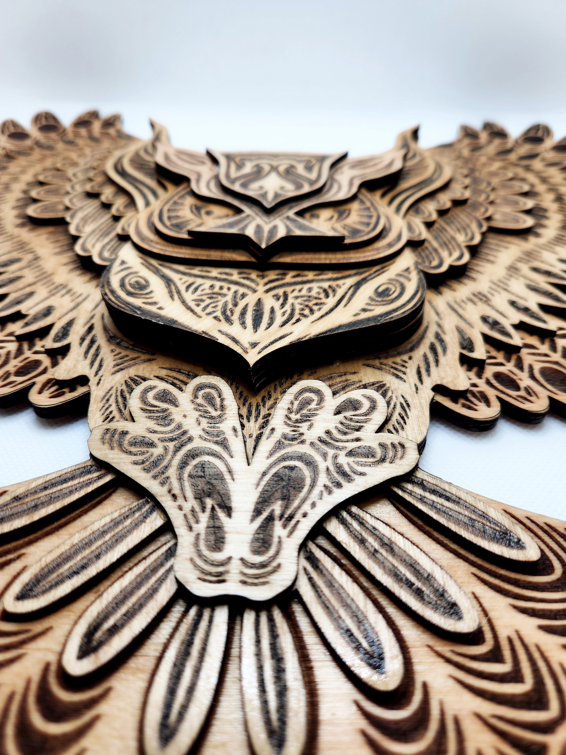 Mandala Owl Wall Art, Flying Owl, Owl Wood Art, Laser Engraved Owl, 3d