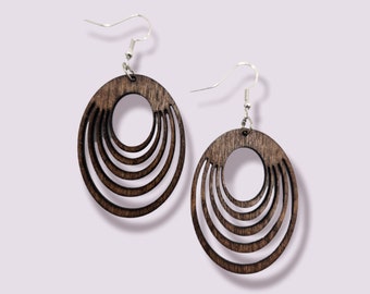 wood earrings, round shape earrings, laser cut earrings, trendy earrings, geometric earrings, gift for her