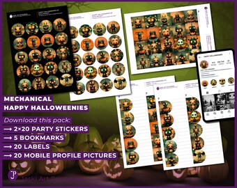 Halloween printables spooky party stickers for kids, halloween bookmarks, halloween labels for school and gifts, halloween mobile downloads