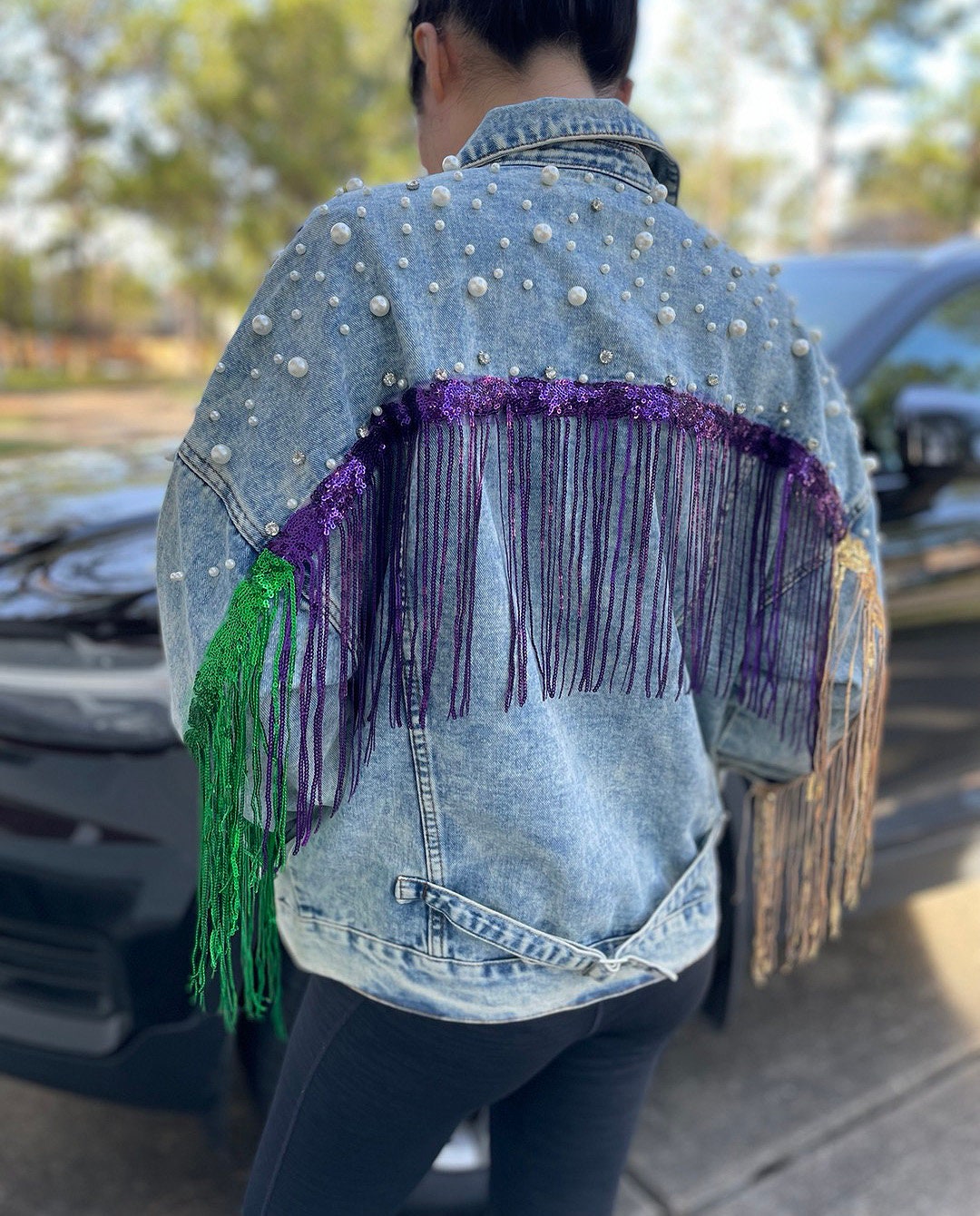 mardi gras jean jumpsuit