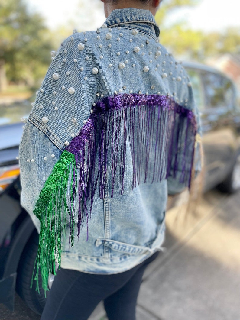 mardi gras painted jean jacket