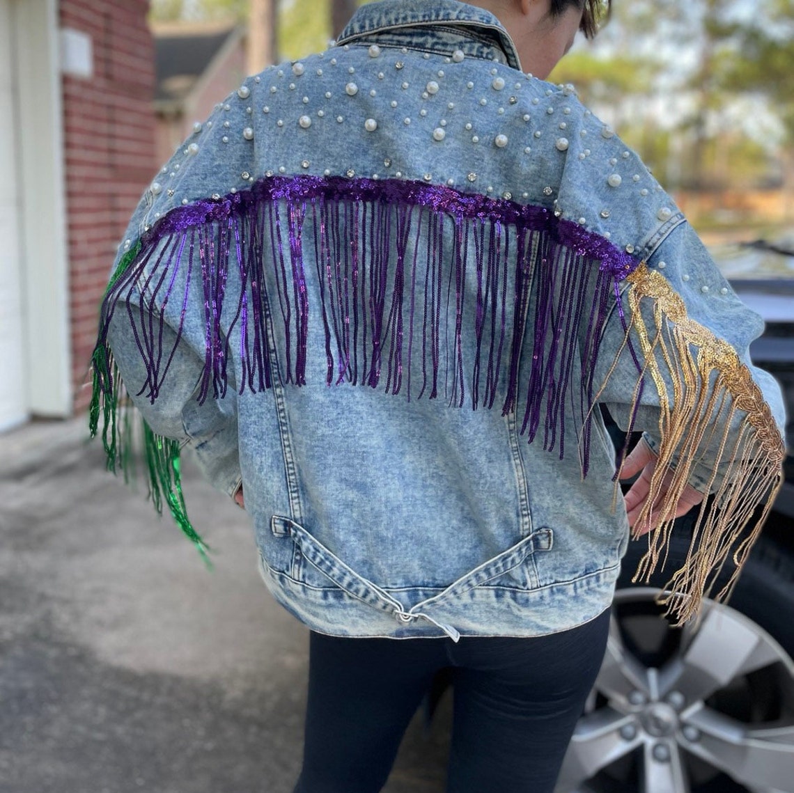 mardi gras jean jumpsuit