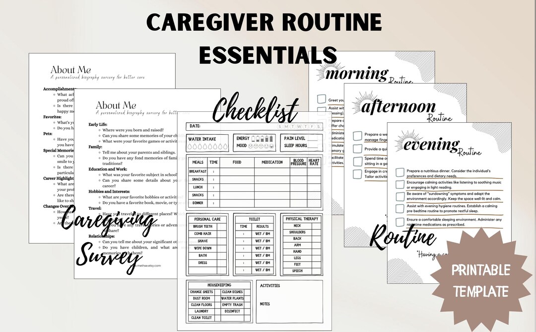 Caregiver Routine Template, Daily Task Log Checklist, Dementia and ...