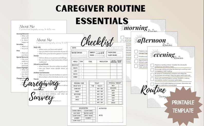 Caregiver Routine Template, Daily Task Log Checklist, Dementia and ...