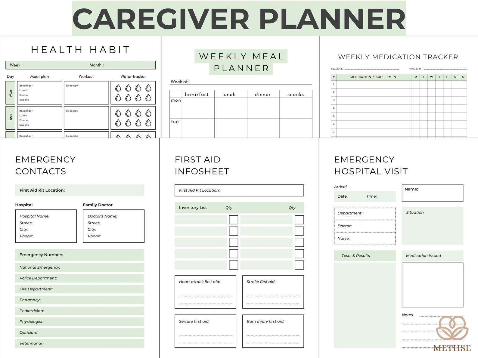 Caregiver Planner, Daily Log Checklist, Caregiver Guide Worksheet Form ...
